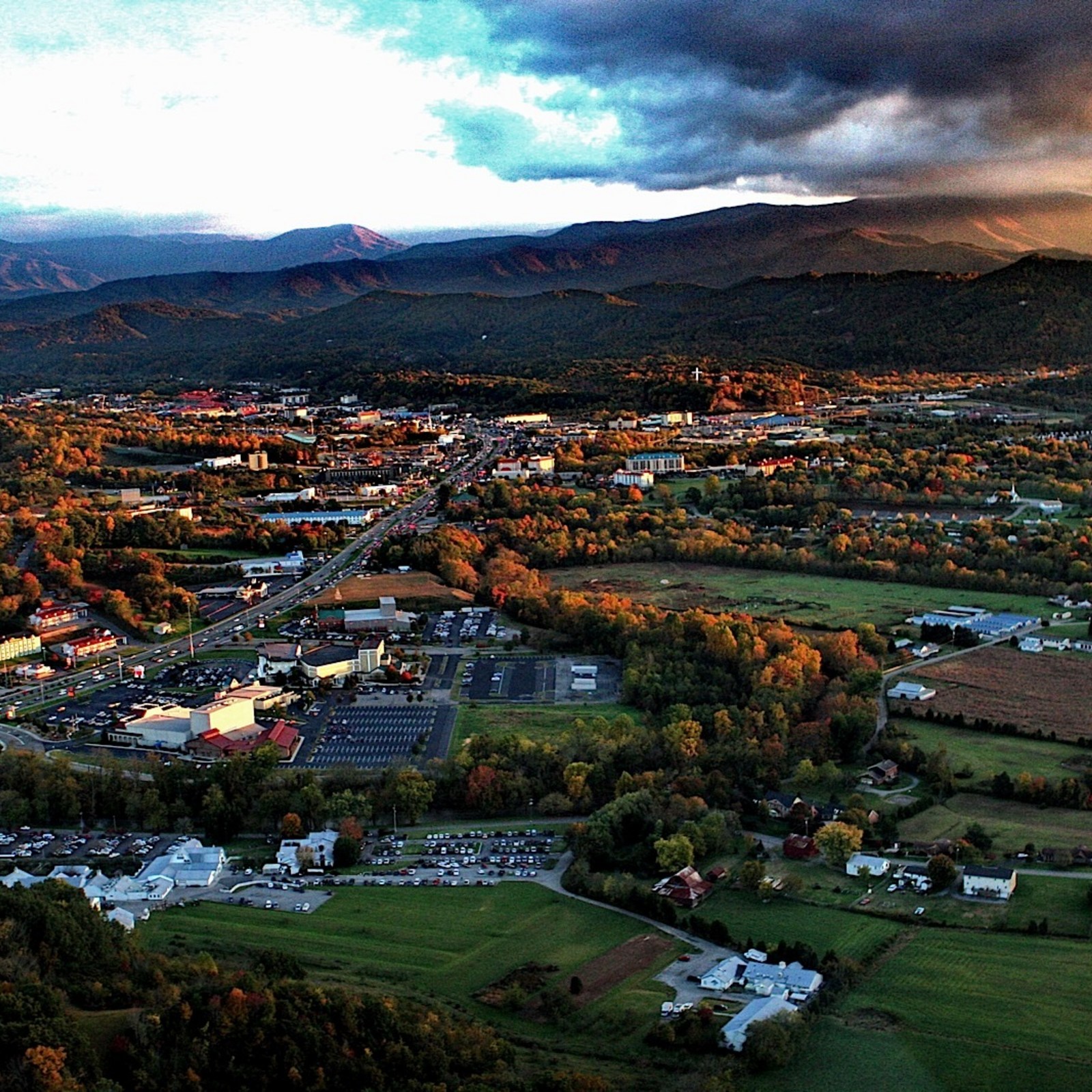 airal view of city and mountains